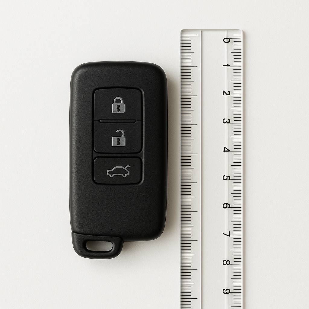 定規を添えて長さを測っている車のスマートキー